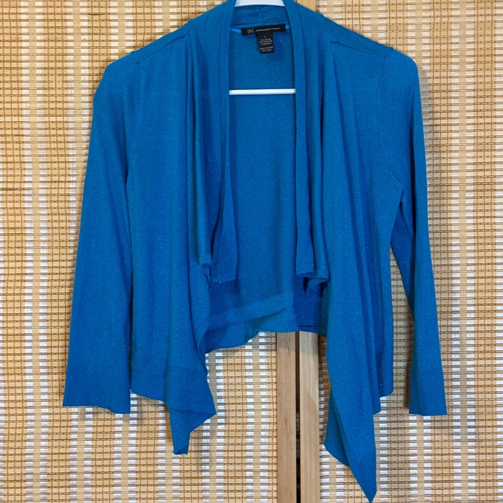INC International Concepts Blue Draped Open-Front Cardigan